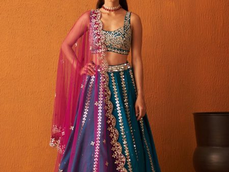 Peacock Blue Raw Silk Lehnga Set Online Hot Sale