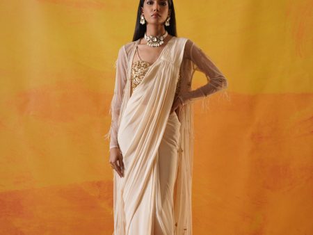 Ivory Georgette Saree Set Supply