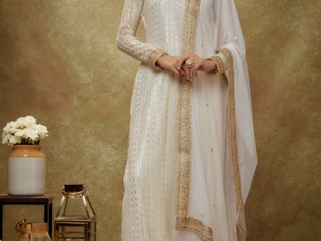 Ivory & Gold Sequin Kurta Pants Set Supply