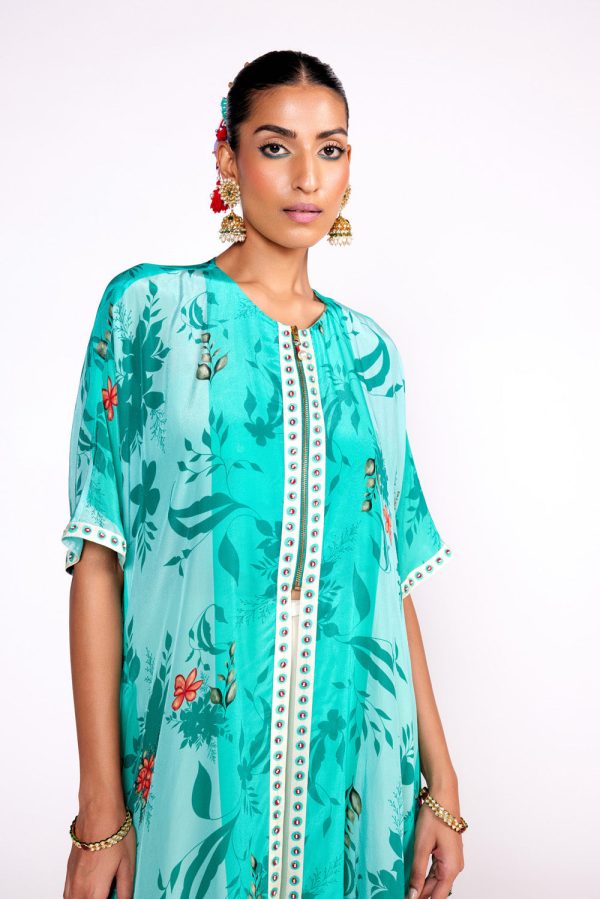 Aqua Green Kaftan Kurta Set Discount