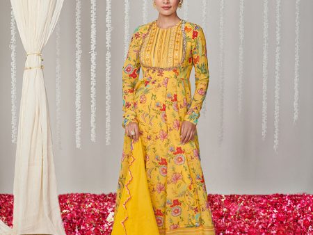 Bagicha Yellow Anarkali Set Of 3 For Cheap