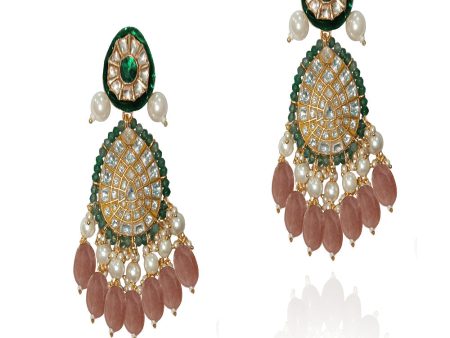 Pastel Pink & Green Green Meenakari Earrings With Pastel Pink Beads Supply