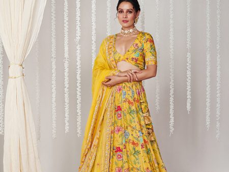 Bagicha Yellow Lehenga Set Of 3 Discount