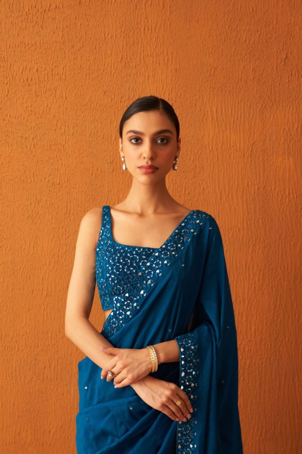 Peacock Blue Silk Saree For Sale