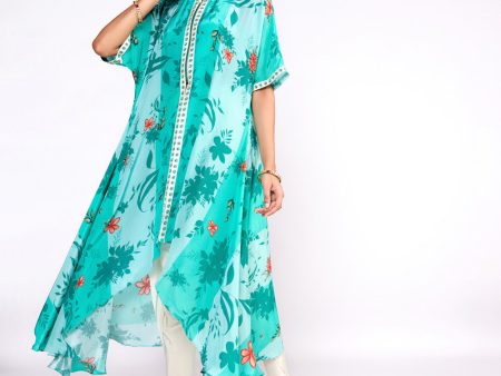 Aqua Green Kaftan Kurta Set Discount