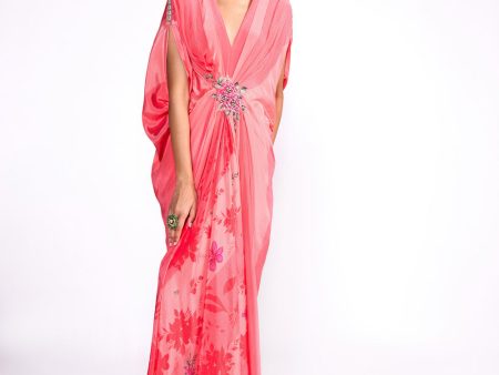 Flamingo Pink Color Block Drape Kaftan Discount