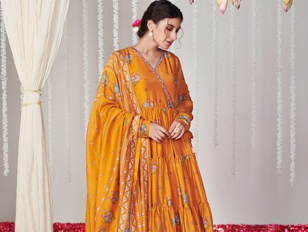 Bagicha Orange Angrakha Anarkali Set Of 3 For Cheap