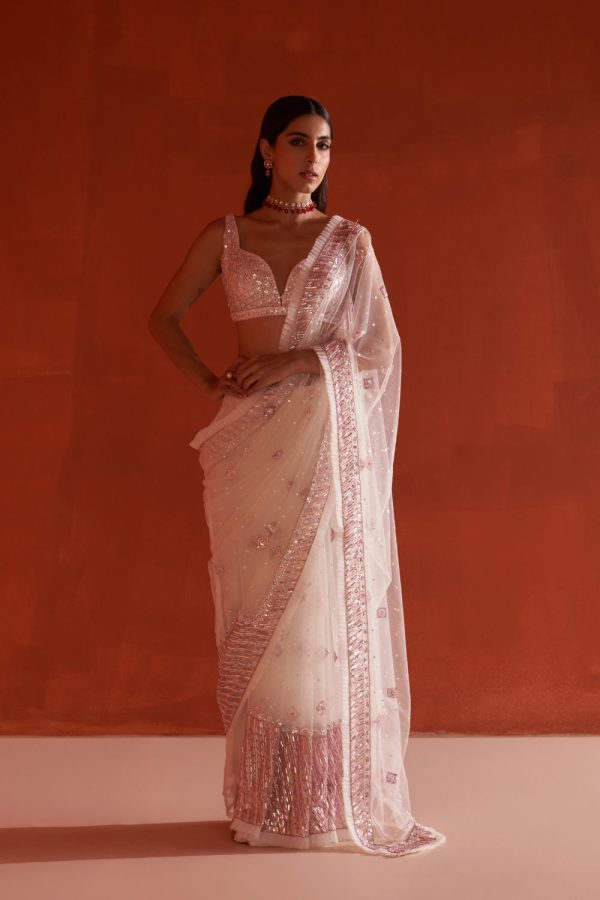 Ivory Net Saree on Sale