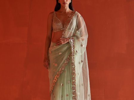 Sea Green Net Saree For Cheap