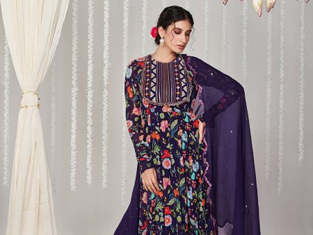 Bagicha Purple Anarkali Set Of 3 For Cheap