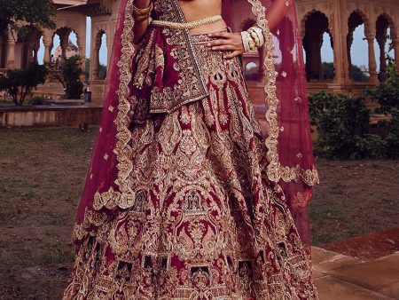 Wine Bridal Lehenga Set Online now