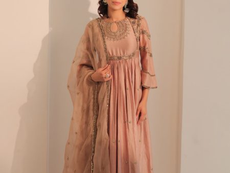 Beige Gold Anarkali With Dupatta For Cheap