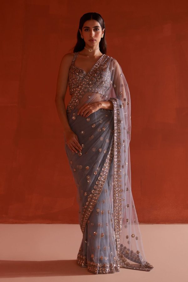 Grey Net saree Online Sale