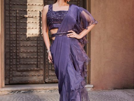 Amethyst Purple Ruffle Sari Online Sale